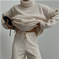 set roll neck jumper and knitted wide leg trouser