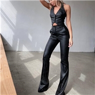 Faux Leather Vest and Bootcut Trousers co-ord